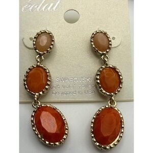 Eclat Orange & Peach Gem Dangle Earrings Genuine Swarovski Crystal  USA